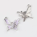 Detail of purple butterfly pendant with inlay pearls, rhinestones and star texture back - Silver Base Purple White