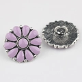 Detailed view of lavender flower enamel buttons with vintage silver base for DIY sewing - Silver Purple
