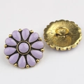 Detailed view of daisy alloy buttons with purple enamel and vintage golden finish - Gold Purple
