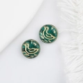 Detail of green glass beads with gold duck pattern for DIY jewelry and accessories - Green