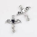 Detail of gothic bat wing cross pendant with black heart stone and silver finish - Silver Black