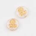 Detail of Czech glass beads with gold hand-painted sunflower pattern for DIY jewelry - Jade White