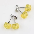 Macro view of cherry fruit charms with translucent yellow resin and gold glitter fill - Silver Yellow