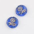 Detail of blue Czech glass beads with gold painted sunflower pattern for DIY jewelry - Transparent Royal Blue