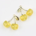 Detail of yellow translucent cherry charms with gold glitter and metallic leaves for DIY crafts - Gold