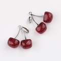 Sparkly red resin cherry charms with silver metal leaves for DIY jewelry making - Silver Red