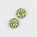 Detail of green Czech glass beads with hand-painted gold spider web pattern for DIY crafts - Transparent Light Green (00671501)