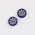 Macro detail of blue Czech glass spiderweb beads with gold hand-painted patterns - Transparent Royal Blue (00672401)