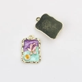 Detailed front and back view of Monet series rectangular enamel pendant for DIY jewelry - Gold Purple Green Base