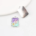 Detail of enamel flower pendants showing front floral design and silver textured back - Silver Purple Green Base