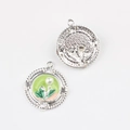 Detail of vintage round enamel pendant with faux pearls for DIY jewelry making - Round Silver Green