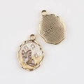 Detail of Monet Garden butterfly pendant with gold frame, oil drip and zircons - Gold Base Purple Butterfly