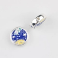 Detail view of round astronaut spacer bead with colorful enamel for DIY jewelry making - Bright Silver Base Royal Blue