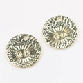 Detailed view of two gold alloy Celtic round charms with evil eye engraving for DIY jewelry - Evil Eye Disk / Gold