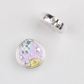 Macro detail of purple enamel astronaut beads showing the central hole for DIY jewelry - Silver Base Purple