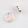 Detail of silver alloy spacer beads featuring pink enamel astronaut and star patterns - Silver Base Pink