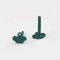 Detailed view of dark green matte cloud-shaped earring studs with metal pins and loops - Dark Green