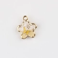 Detail of flower pendant with enamel petals, gold butterfly, and zircon center - Yellow With Stars