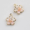 Macro view of flower pendants with enamel inlay and butterfly detail for DIY jewelry - Pentagram Pink