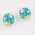 Blue enamel astronaut space beads for DIY bracelets and necklaces with star patterns - Bright Silver Base Blue