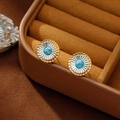 Boucles d'oreilles fleurs bicolores vintage avec pierre turquoise dans un coffret - Or 18K et Argent avec Turquoise Artificielle