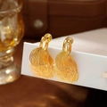 Golden layered mesh fan earrings with metallic tassel design for a chic aesthetic look - Gold