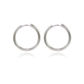 Paire de boucles d'oreilles créoles rondes argentées avec fini poli et fermoir à charnière - Moyen / Argent