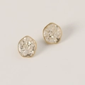 Elegantes pendientes irregulares dorados con textura de nácar de abulón natural - Blanco Roto