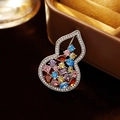 Spilla di lusso in argento a forma di zucca con zirconi colorati e design traforato donna - Argento