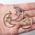 Minimalist alloy hollow moon and star pendants in gold and silver for DIY jewelry crafts - Random Mix
