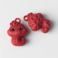 Detail of red cartoon snake charms with 3D strawberry texture for DIY jewelry making - Red