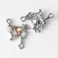 Detailed view of silver heart pendant connector with pearls and gradient crystals - Silver AB Color