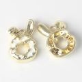Detailed view of white enamel rabbit donut pendants with gold plating for DIY jewelry - Gold Base White