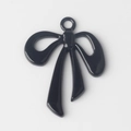 Glossy black alloy bow charm with polished mirror finish and top ring for DIY jewelry - Black