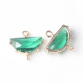 Detail of green faceted natural stone charms in gold plated frames for DIY jewelry - Dark Green