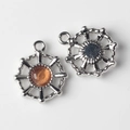 Front and back detail of silver sun pendant with brown resin inlay for DIY jewelry - Silver Base Orange