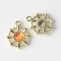 Detailed front and back view of gold sun pendants with orange resin stones for DIY jewelry - Gold Base Orange