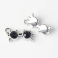 Detailed view of silver alloy glasses pendant with black cubic zirconia for DIY jewelry - Silver Base Black Rhinestone