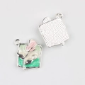 Détail du pendentif tulipe carré en alliage avec rose émaillée et perle pour bijoux DIY - Base Argent Vert