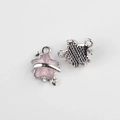 Detailed front and back view of silver star planet pendant with pink resin for DIY jewelry - Silver Pink