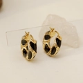 Boucles d'oreilles créoles vintage en or avec émail noir et accents de zircons - Style Noir (EH14498)