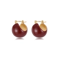 Élégantes boucles d'oreilles en C avec émail rouge, finition dorée et tiges en argent S925 - Or 14K Bourgogne