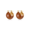 Boucles d'oreilles créoles en argent S925 avec émail foncé et métal intérieur doré - Or 14K Café Jaune