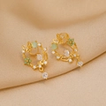 Exquisite gold floral butterfly earrings with green enamel and white zircon accents - Green Cat Eye Butterfly Flower Style (Silicone Clip)