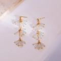 Elegante goldene Fächer-Ohrhänger mit lichtdurchlässigem weißem Finish für Damen - 16K Gold Weiß (925 Silber Stift)