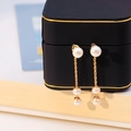 Elegantes pendientes largos de perlas de agua dulce con cadena de oro y plata 925 - Oro 14K Perla de Agua Dulce