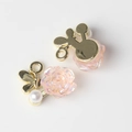 Detailed macro view of resin flower and pearl pendants with gold butterfly base - Gold Base Pink