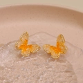 Boucles d'oreilles papillon dorées avec cristal orange et bordure en zircon brillant - Tige en argent 925 / Plaqué Or 18K Blanc et Jaune Orangé