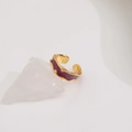 Bague dorée ajustable avec finition émail bordeaux et sertie de pierres en zircon - Électrophorèse Or 16K Rouge Vin Nacré (Bague Ouverte)