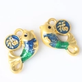 Detail of fish charms with blue enamel and Chinese Fu character for DIY jewelry - Teal